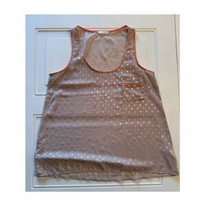 Lush Sheer Pink Gold Polka Dot Women’s Sleeveless Tank Top Mauve Size L Large